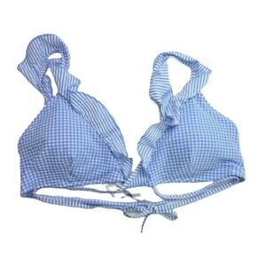 NWOT Aerie Swim Blue Seersucker Ruffle Wrap Bikini Scoop Top Swimsuit XXL